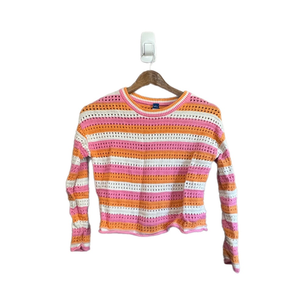 Old Navy Striped Sweater Kids L 10-12 Pink Orange Excellent Pointelle Knit